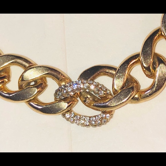 Gold Large Cuban Curb Link Chain Necklace Drop Earrings Rhinestone 15-18” Boho - Picture 5 of 14